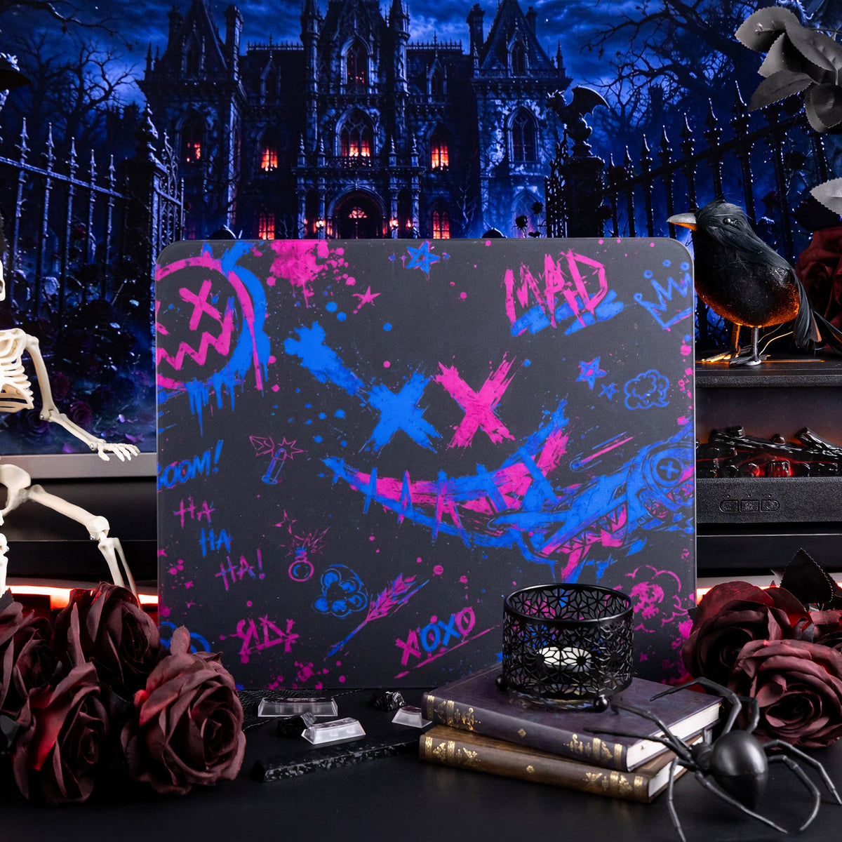 Halloween Blood Rose Bundle — Womier WD75 HE Keyboard + Dark Red Rose Keycaps + Red Graffiti Glass Mouse Pad - Womier Keyboard