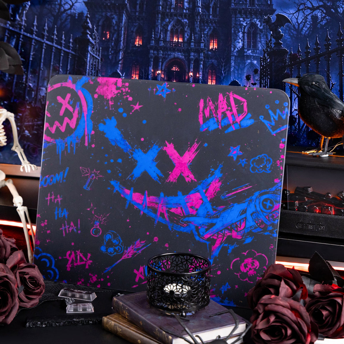 Halloween Blood Rose Bundle — Womier WD75 HE Keyboard + Dark Red Rose Keycaps + Red Graffiti Glass Mouse Pad - Womier Keyboard