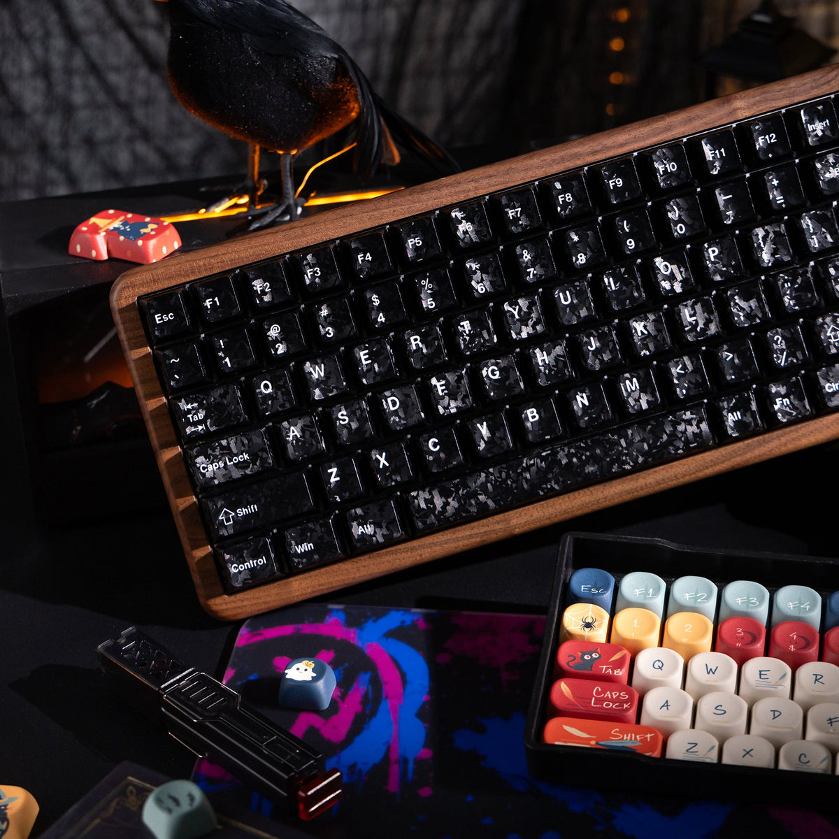 Halloween Haunted Castle Bundle — Womier WD75 HE Keyboard + William Castle MOA PBT Keycaps + Red Graffiti Glass Mouse Pad - Womier Keyboard