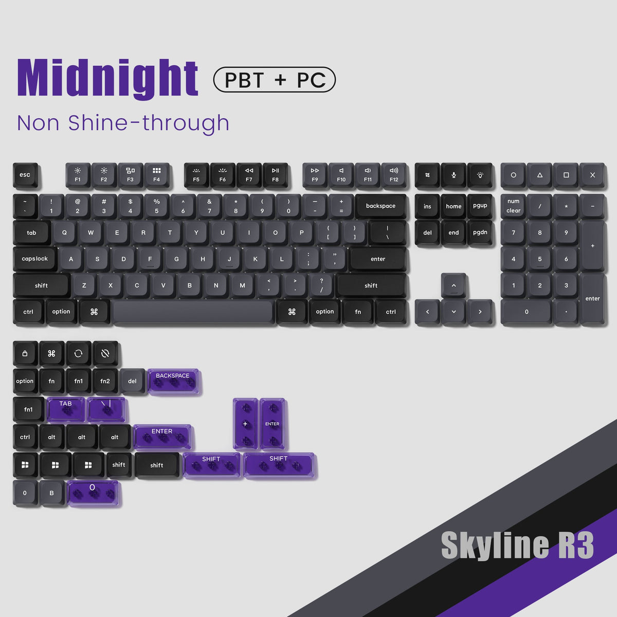 Skyline R3 Low Profile PBT+PC Double - Shot Keycap (3 Colorways) - Womier Keyboard