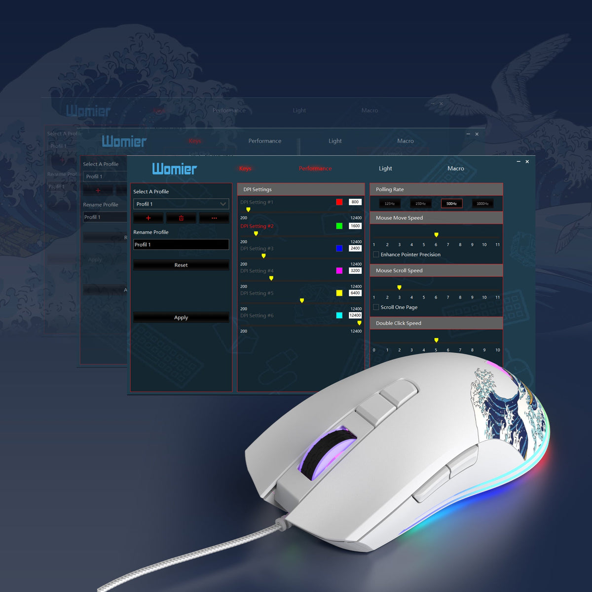 Womier G705 Kanagawa Themed Gaming Mouse (Wired) - Womier Keyboard