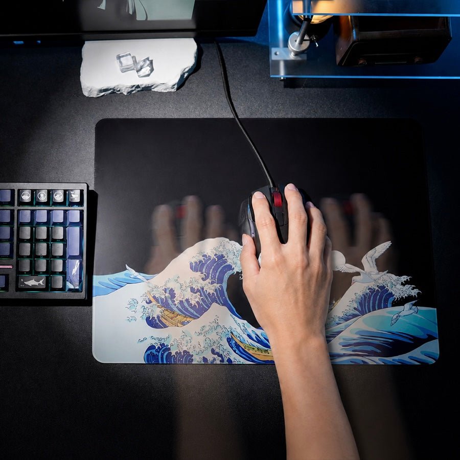 Womier Glass Mouse Pad - Kanagawa - Black Coral Sea - Womier Keyboard