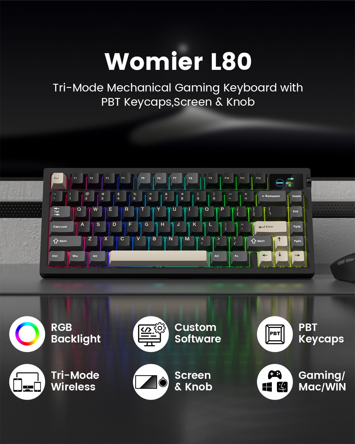 Womier L80 75% Wireless Mechanical Keyboard with TFT Screen & Knob - Womier Keyboard