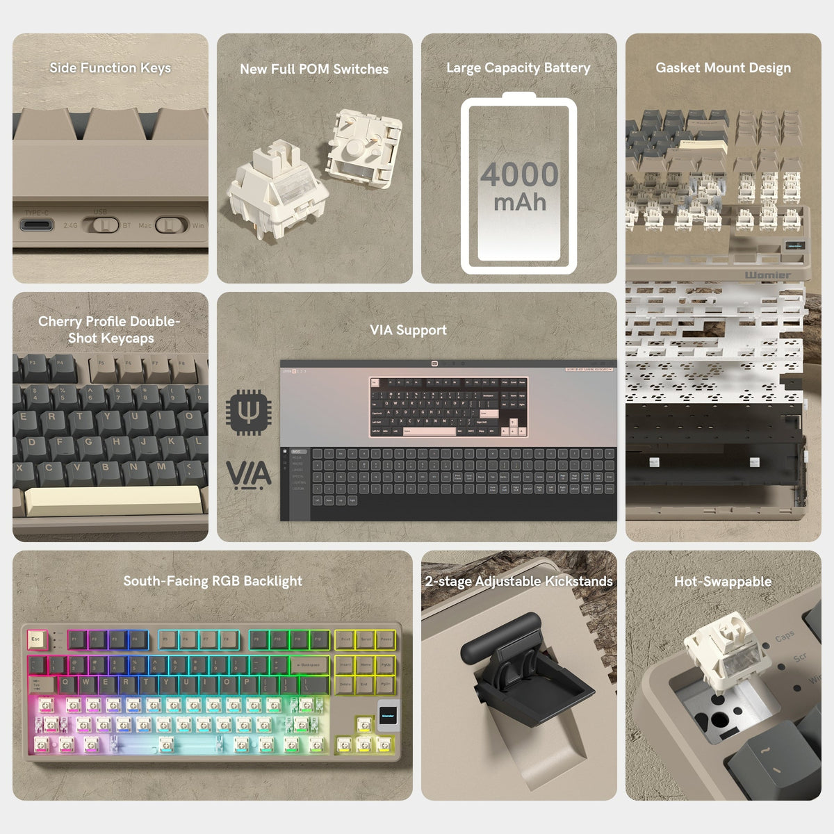 Womier QK87 TKL QMK/VIA Support Wireless Keyboard with Multimedia Display - Womier Keyboard