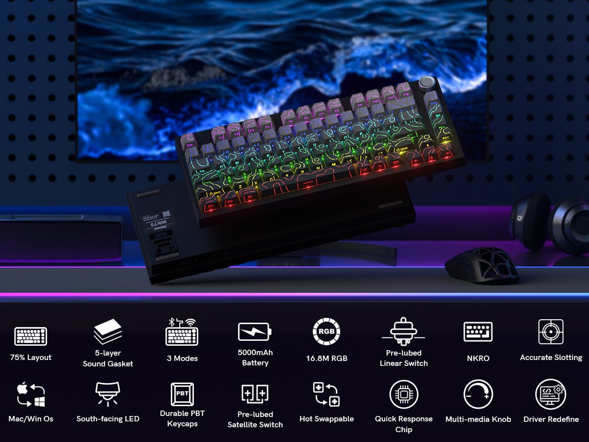 Womier WK75 75% Hot - Swappable Wireless Keyboard with Multimedia Knob - Womier Keyboard