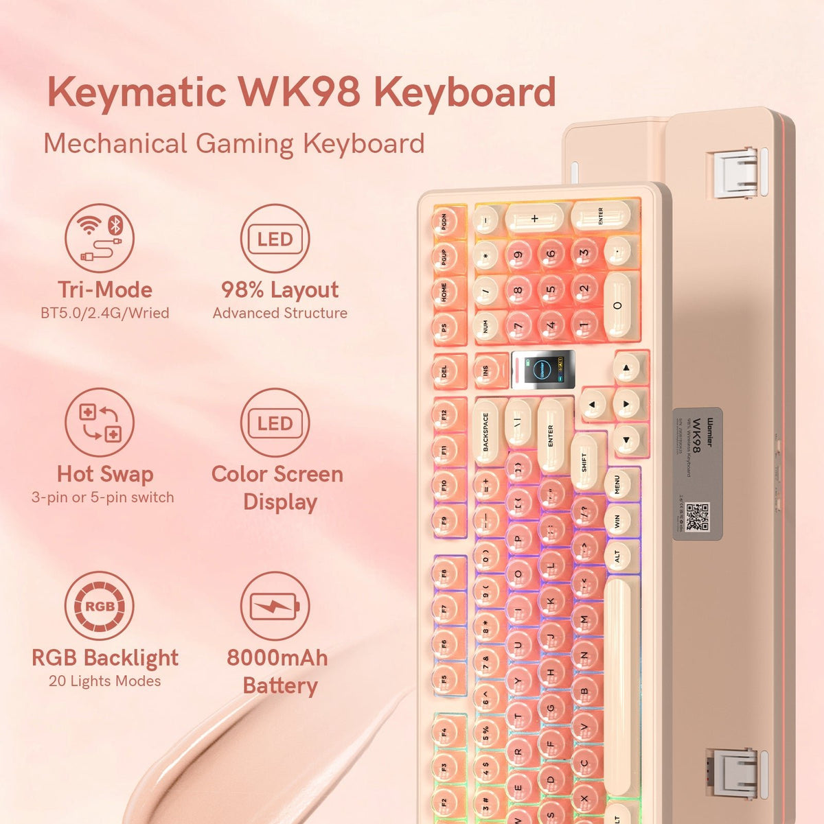 Womier WK98 98% Mechanical Gaming Keyboard With Multimedia Screen - Womier Keyboard