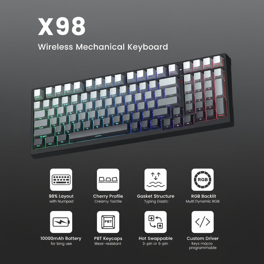 Womier X98 Wireless Mechanical Keyboard, RGB Gaming Keyboard - Womier Keyboard
