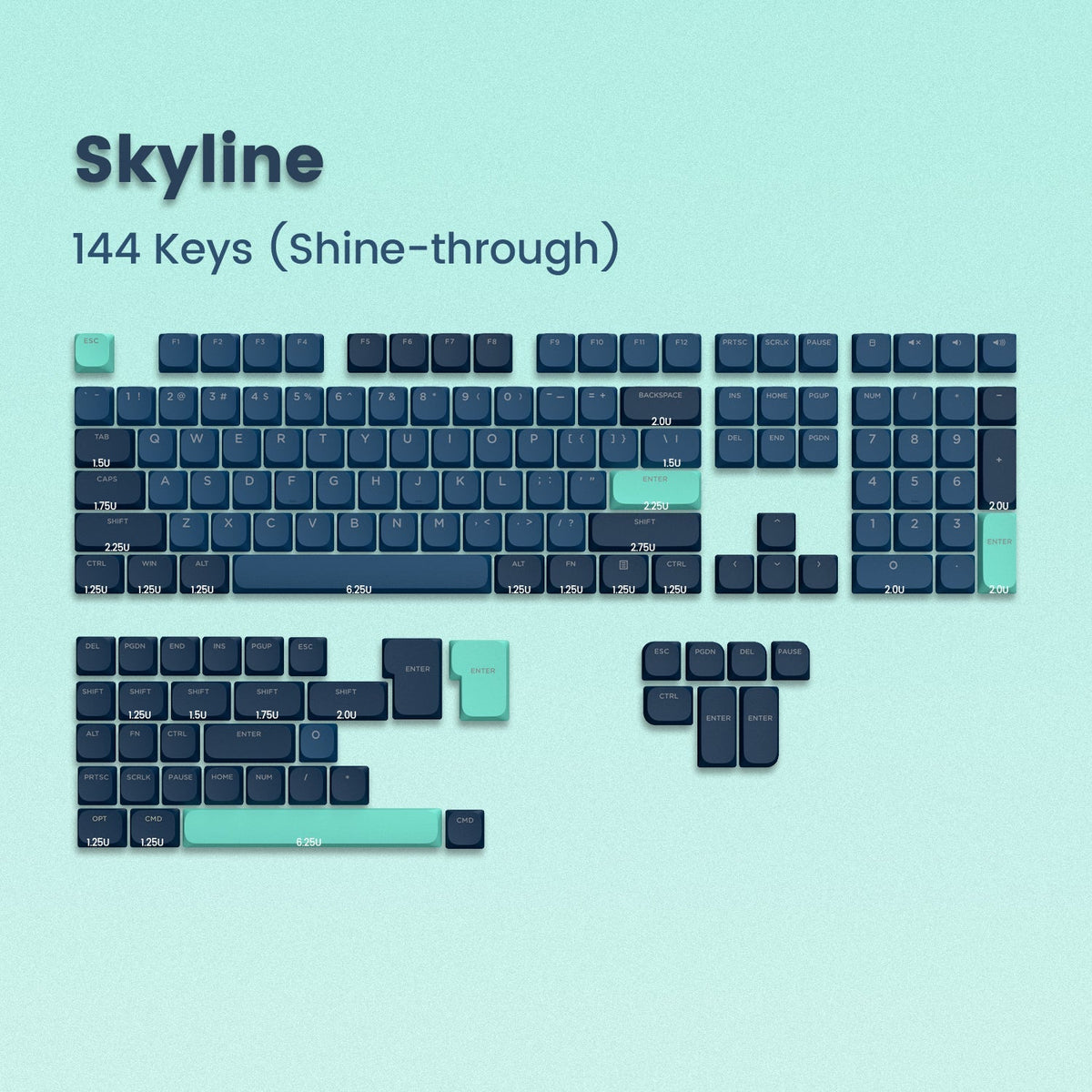 Skyline R1 Low Profile PBT Double - Shot Keycap Set - Womier Keyboard