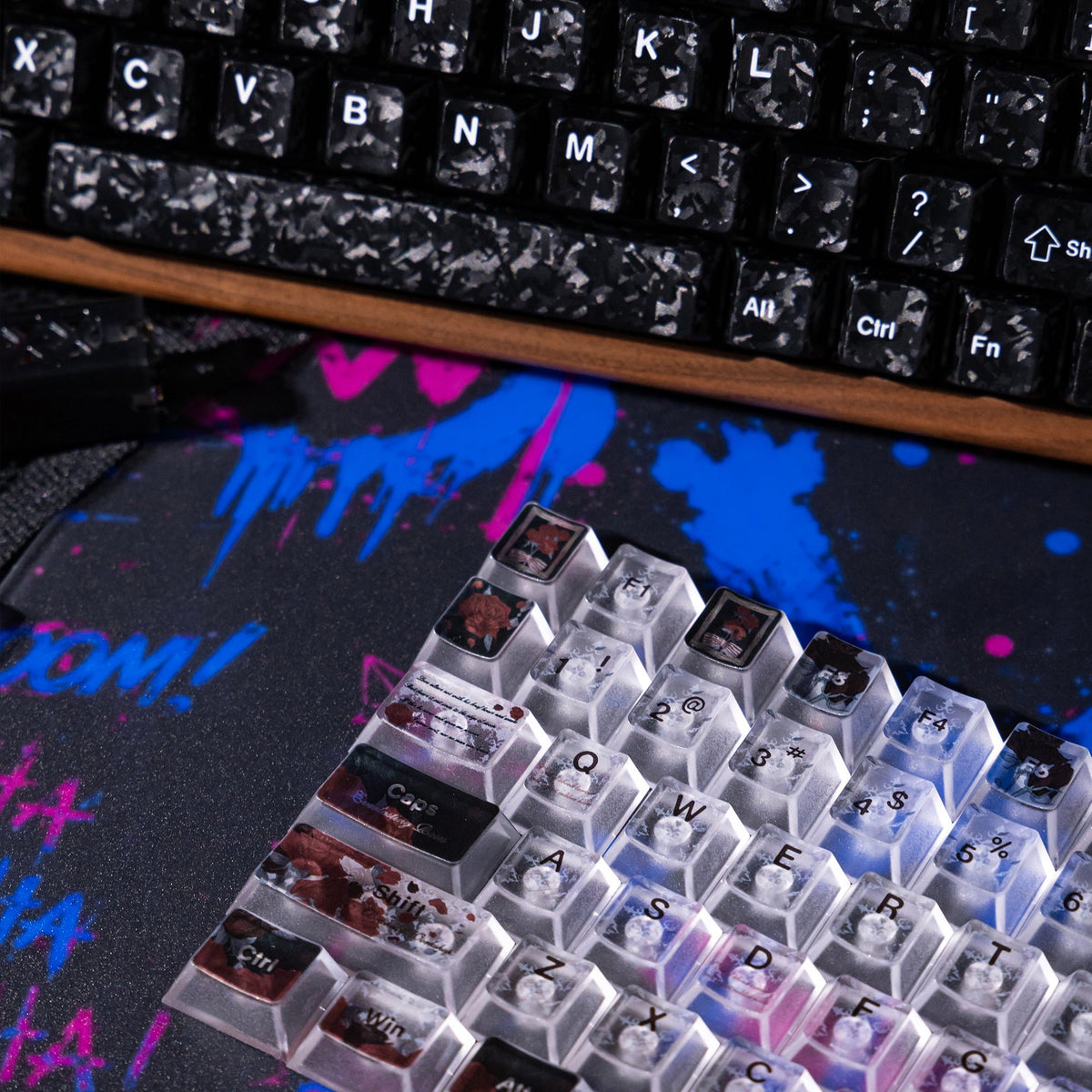 Halloween Blood Rose Bundle — Womier WD75 HE Keyboard + Dark Red Rose Keycaps + Red Graffiti Glass Mouse Pad - Womier Keyboard