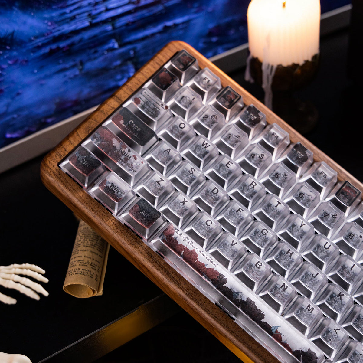 Halloween Blood Rose Bundle — Womier WD75 HE Keyboard + Dark Red Rose Keycaps + Red Graffiti Glass Mouse Pad - Womier Keyboard