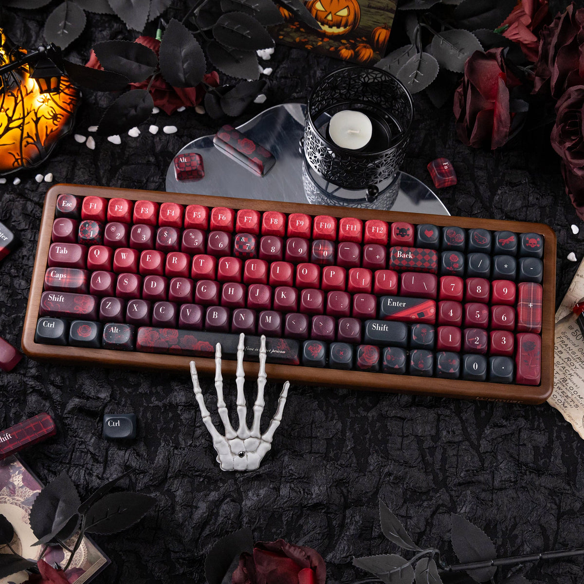 Halloween Bloody Mary Bundle — Womier WD99 Wooden Keyboard + Dark Red Rose Candy MOA PBT Keycaps - Womier Keyboard