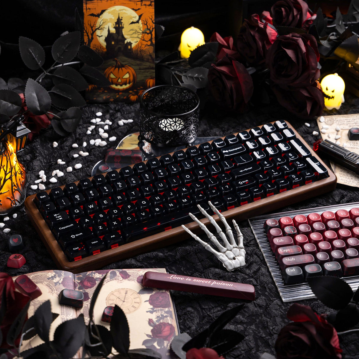 Halloween Bloody Mary Bundle — Womier WD99 Wooden Keyboard + Dark Red Rose Candy MOA PBT Keycaps - Womier Keyboard