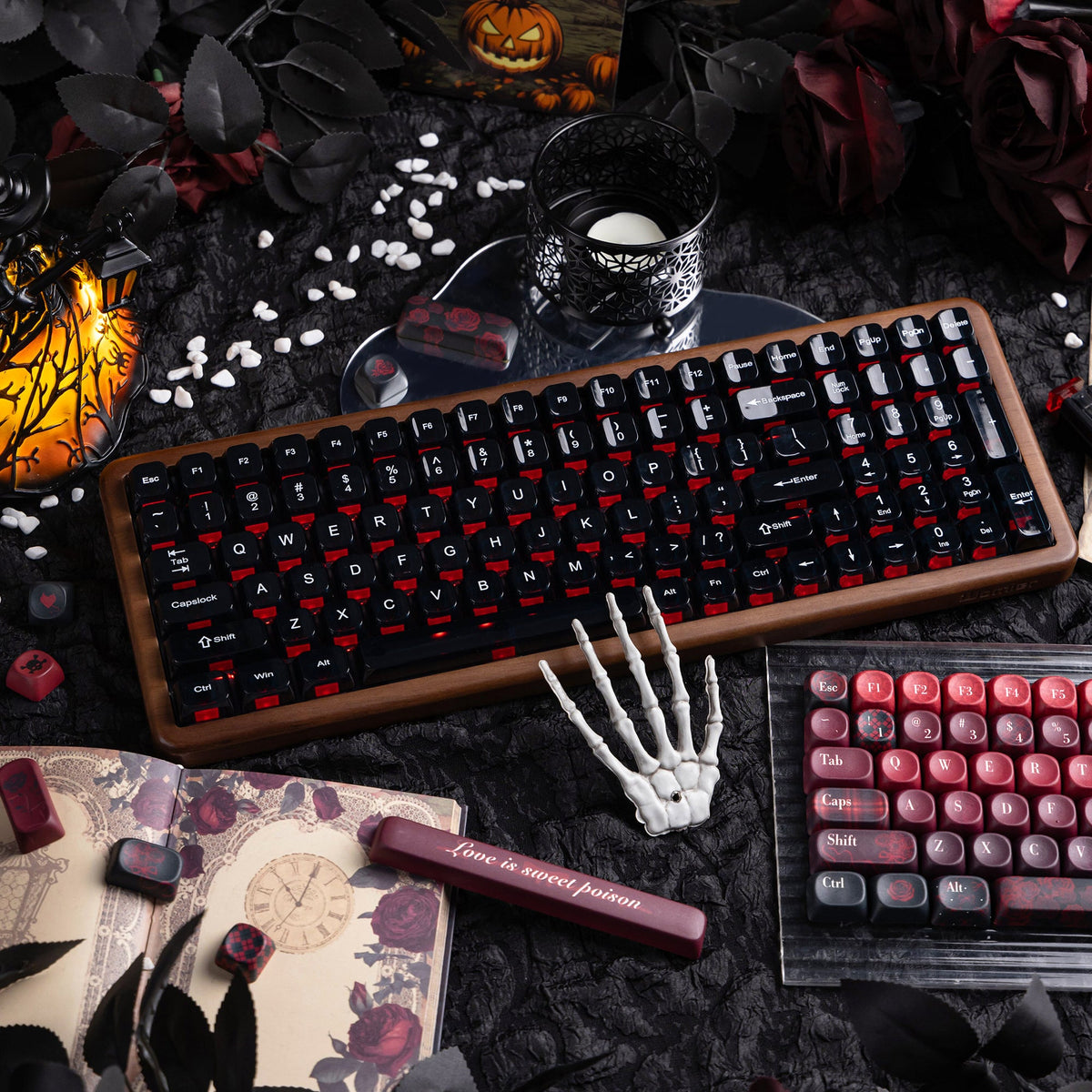 Halloween Bloody Mary Bundle — Womier WD99 Wooden Keyboard + Dark Red Rose Candy MOA PBT Keycaps - Womier Keyboard