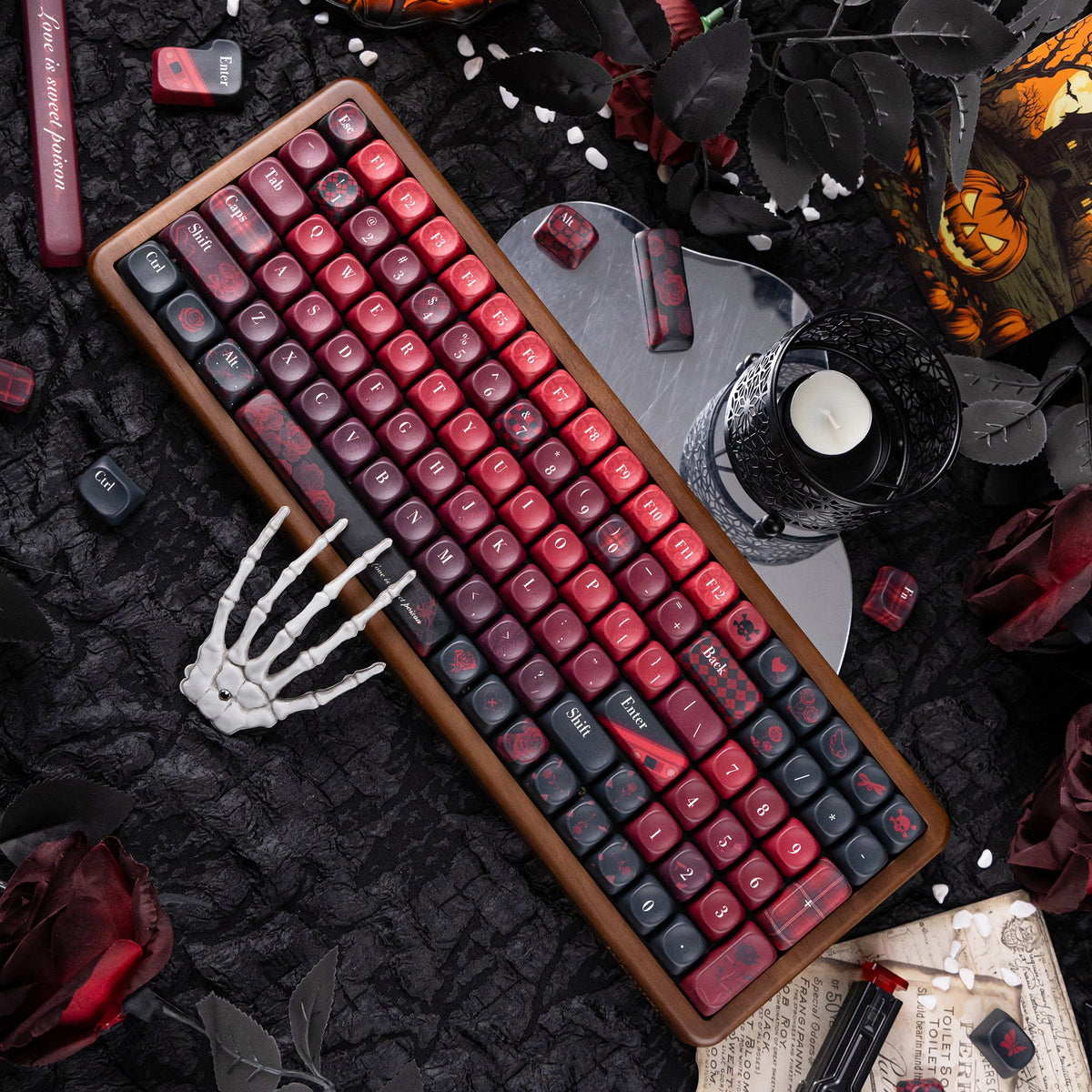 Halloween Bloody Mary Bundle — Womier WD99 Wooden Keyboard + Dark Red Rose Candy MOA PBT Keycaps - Womier Keyboard