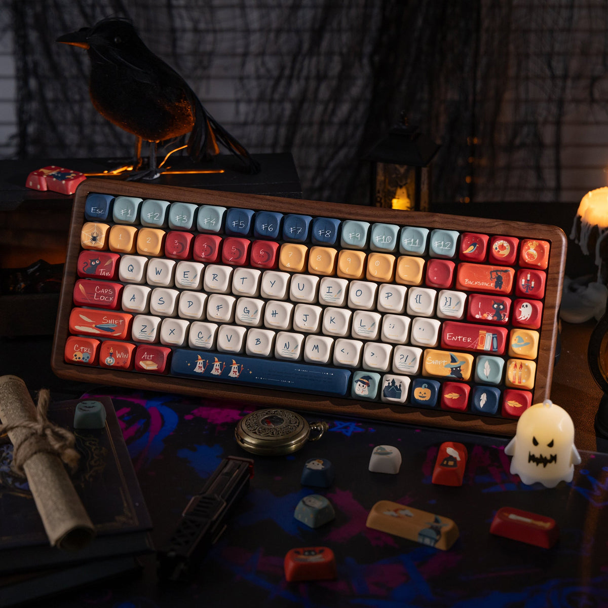 Halloween Haunted Castle Bundle — Womier WD75 HE Keyboard + William Castle MOA PBT Keycaps + Red Graffiti Glass Mouse Pad - Womier Keyboard