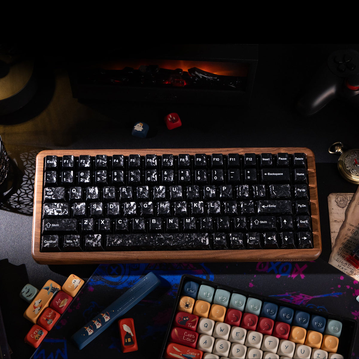 Halloween Haunted Castle Bundle — Womier WD75 HE Keyboard + William Castle MOA PBT Keycaps + Red Graffiti Glass Mouse Pad - Womier Keyboard