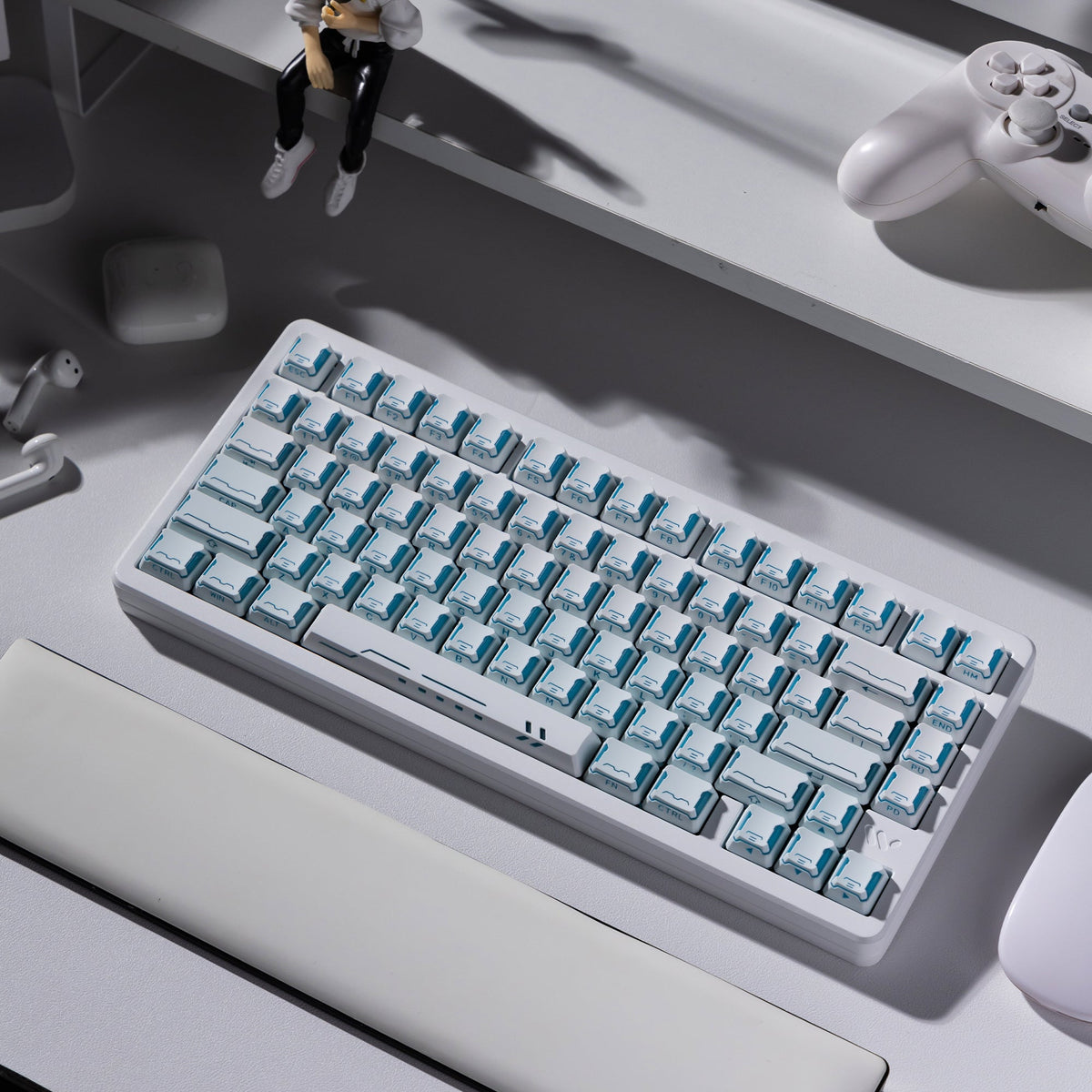 Performance Bundle-SK75 TMR White Keyboard+TStar Prism White-Blue Keycaps - Womier Keyboard