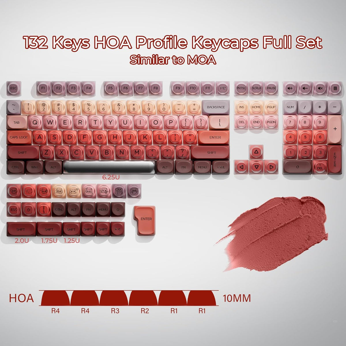 Womier 132 - Key Cute Custom Keycaps (for Mechanical Keyboards with Cherry/Gateron MX Switches) - Lipstick - Womier Keyboard
