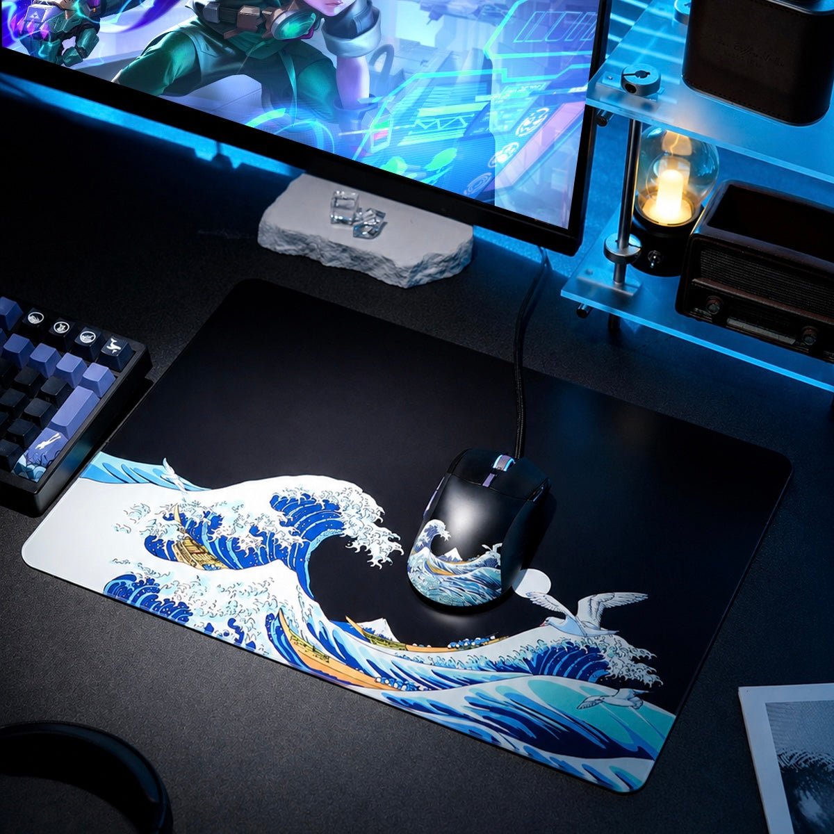 Womier Glass Mouse Pad - Kanagawa - Black Coral Sea - Womier Keyboard