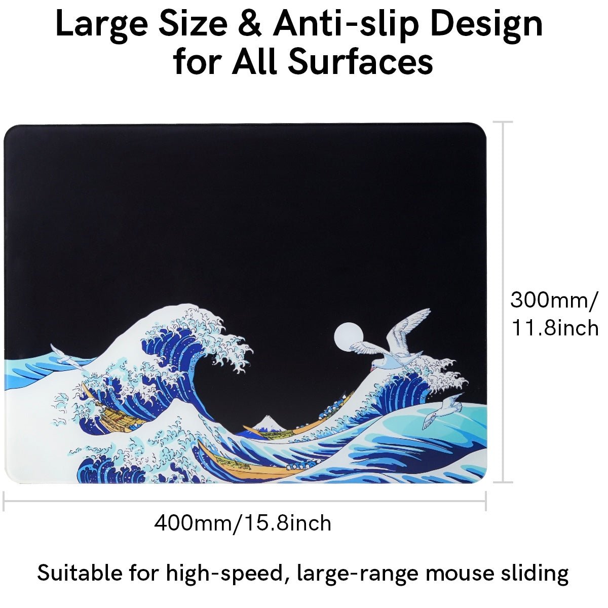 Womier Glass Mouse Pad - Kanagawa - Black Coral Sea - Womier Keyboard