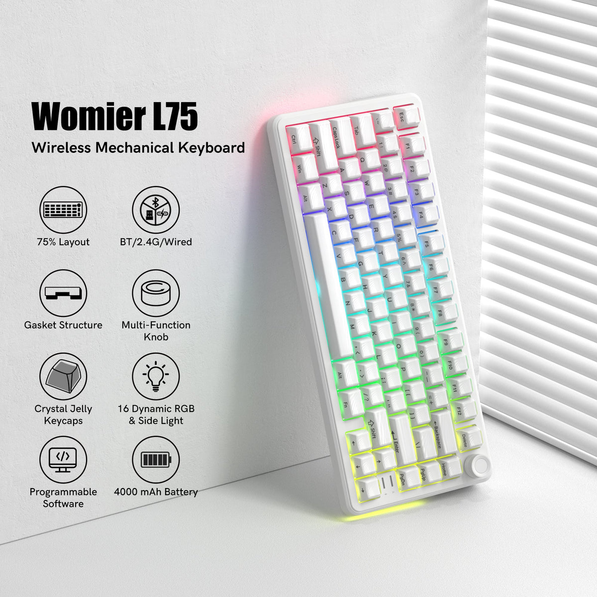 Womier L75 75% Wireless RGB Gasket Mounted Mechanical Keyboard with Knob - Womier Keyboard