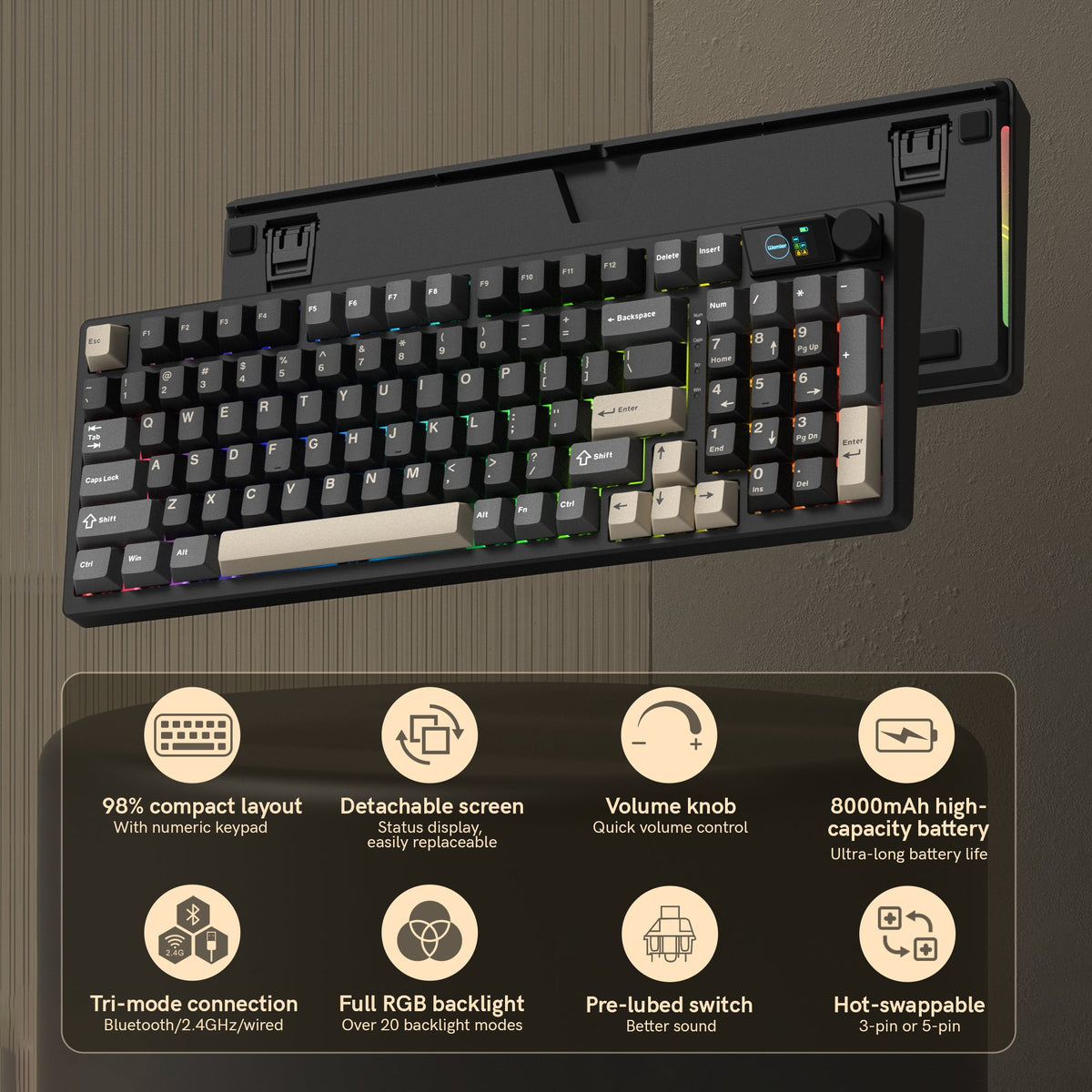 Womier M98 96% Wireless Mechanical Keyboard with Mini Display and Knob - Womier Keyboard