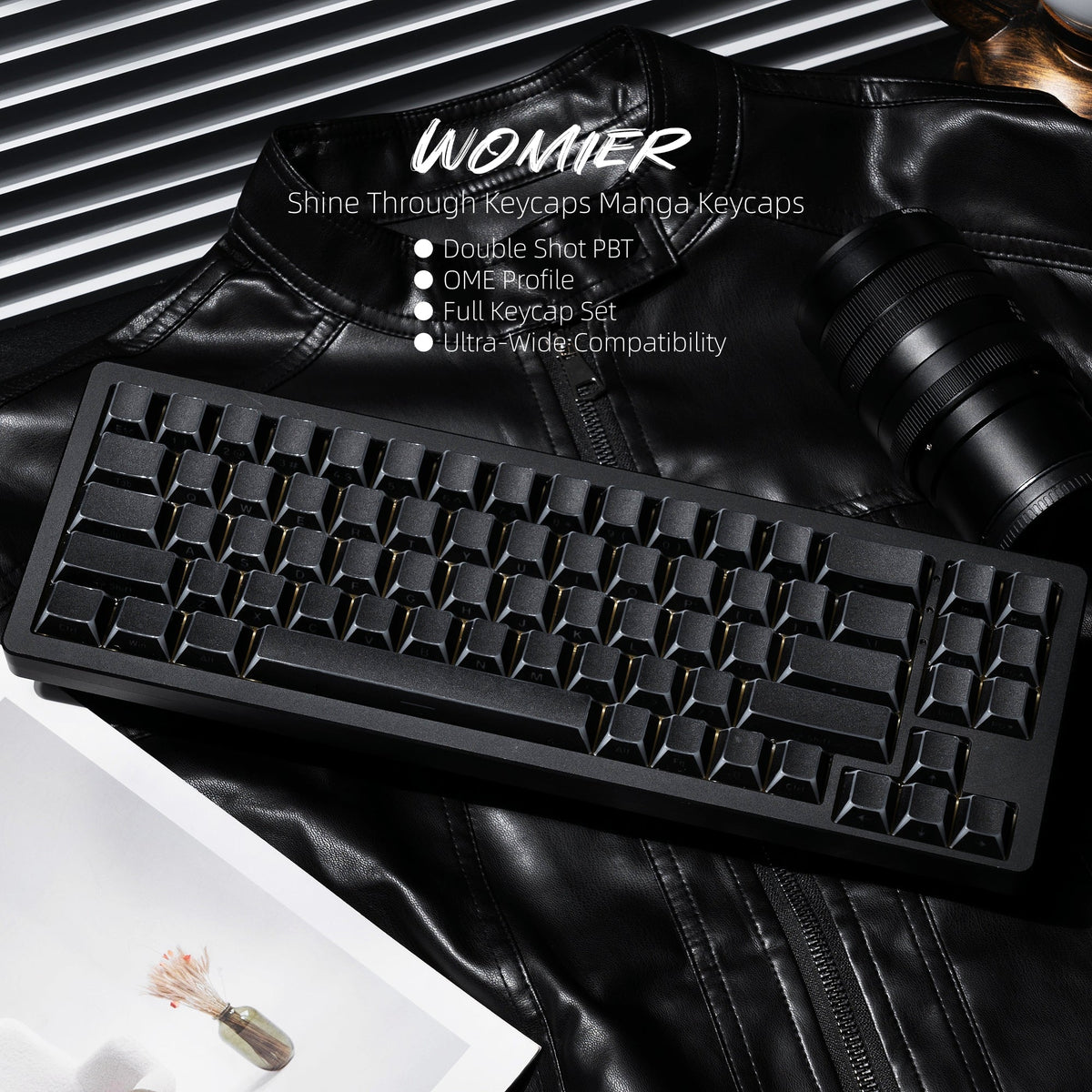 Womier Manga Black PBT Keycaps: Side - Printed Shine - Through Set for Mechanical Keyboards - Womier Keyboard