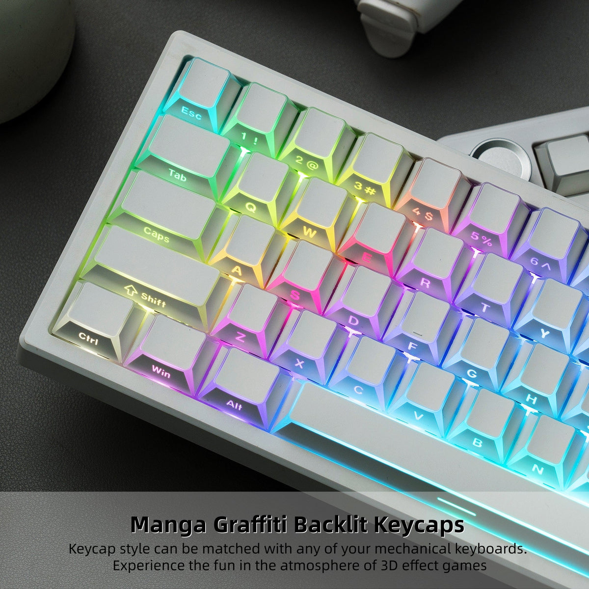 Womier Manga Black PBT Keycaps: Side - Printed Shine - Through Set for Mechanical Keyboards - Womier Keyboard