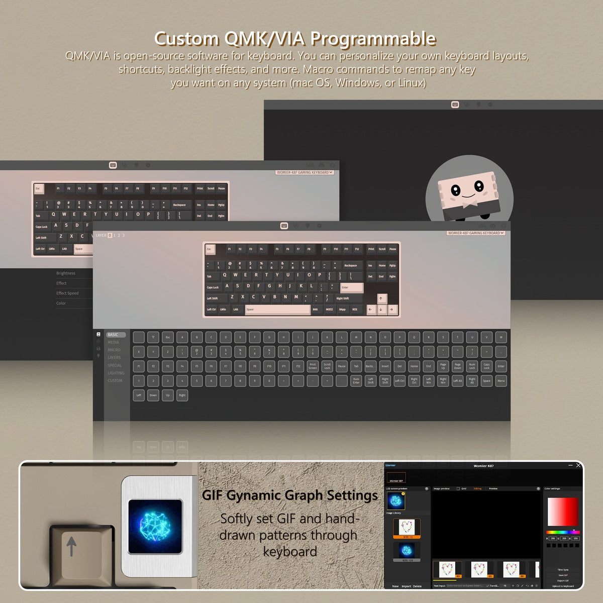 Womier QK87 TKL QMK/VIA Support Wireless Keyboard with Multimedia Display - Womier Keyboard