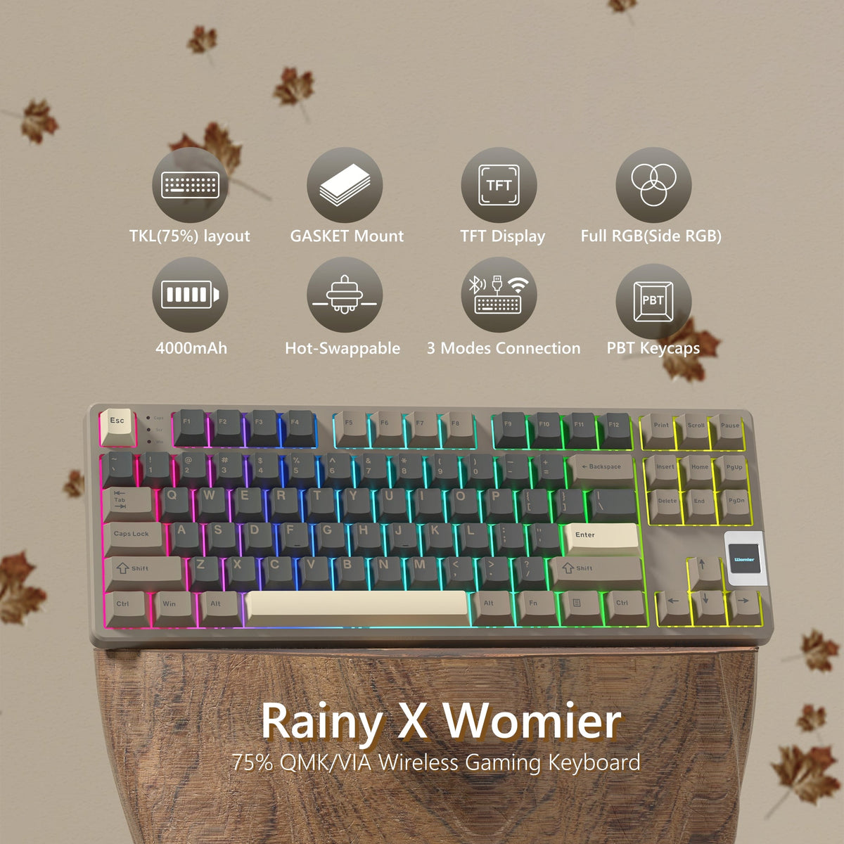 Womier QK87 TKL QMK/VIA Support Wireless Keyboard with Multimedia Display - Womier Keyboard