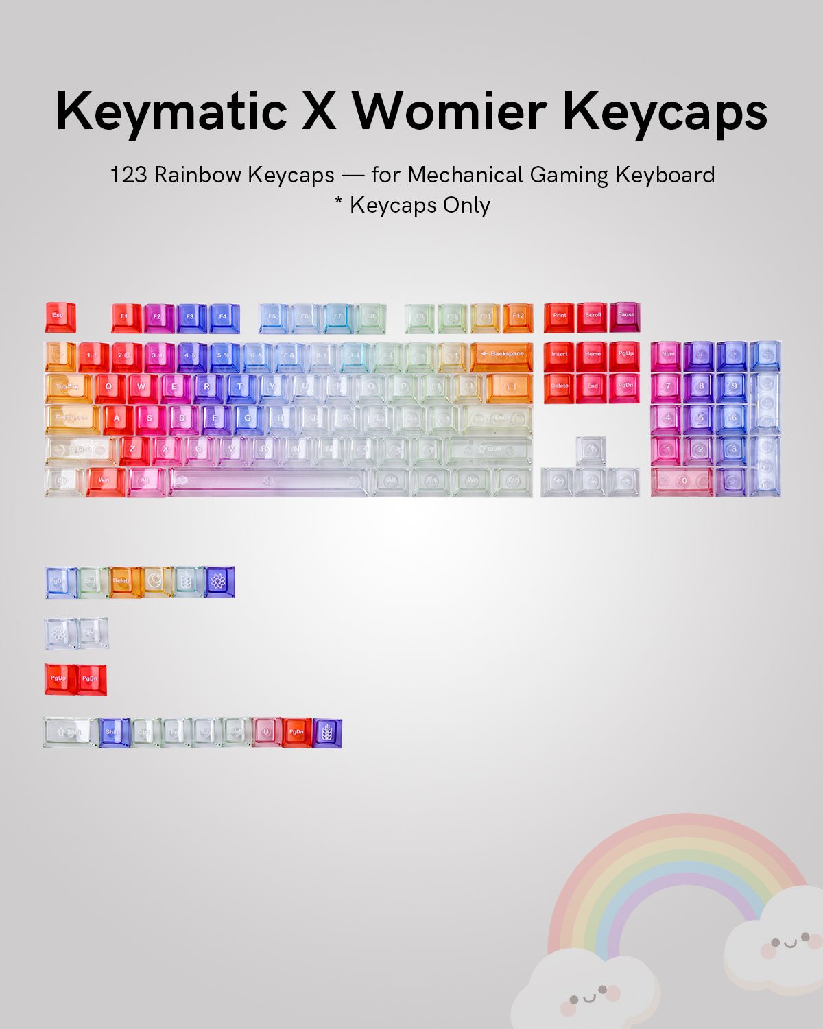 Womier Rainbow Cherry Profile Dye-Sub PBT Keycap Set (123-Key) - Womier Keyboard