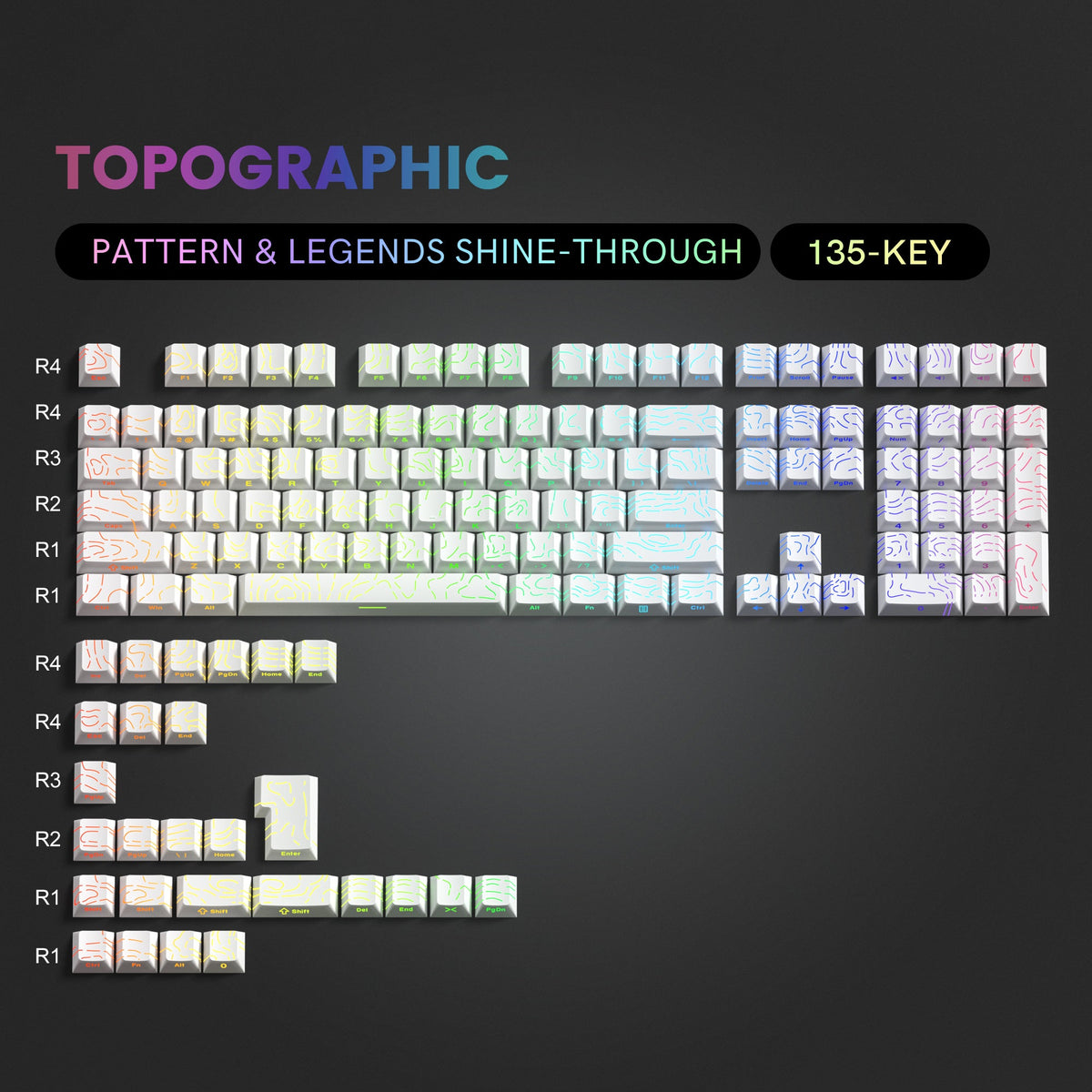 Womier Topographic Series Cherry Profile Side - Printed Shine - Through Keycap Set - Womier Keyboard