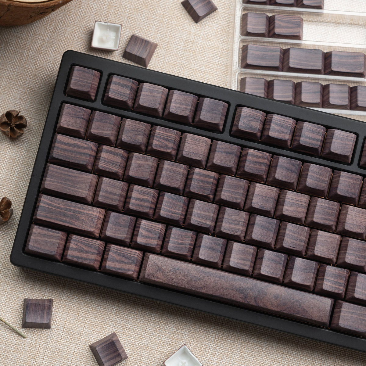 Womier Walnut Wood Side - Printed Cherry Profile Dye - Sub PBT Keycap Set - Womier Keyboard