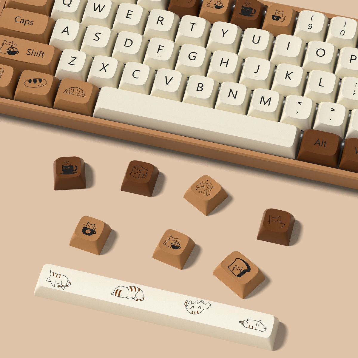 Womier Coffee Cat 143 - Key XDA Profile Dye - Sub PBT Keycap - Womier Keyboard